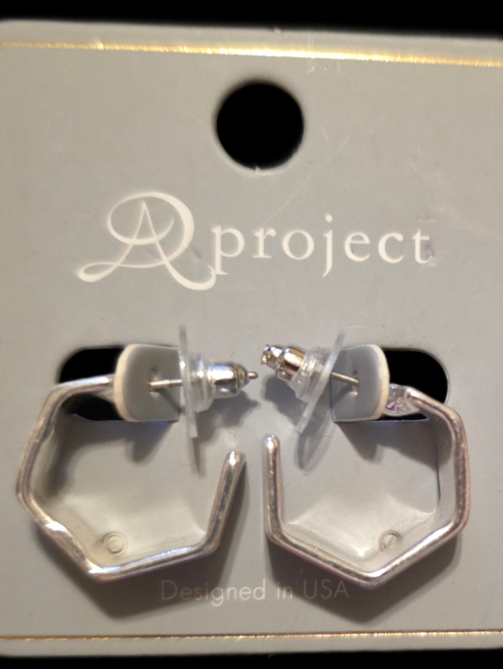 Silvertone Hexagon Hoop Earrings